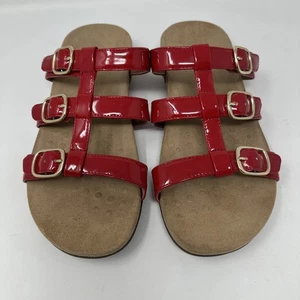 Vionic Shoes Womens Size 10 Wide Red Patent Slide Sandals Comfort Buckle Straps - Picture 1 of 11