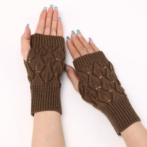 Openwork Acrylic Gloves Crochet Knitting Mittens Solid Color Woolen Yarn 1 Pairs
