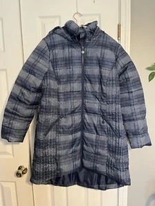 Evans Avenue Puffer Jacket Women' Plus size 18 Navy Blue Plaid Full Zip Up - Picture 1 of 4