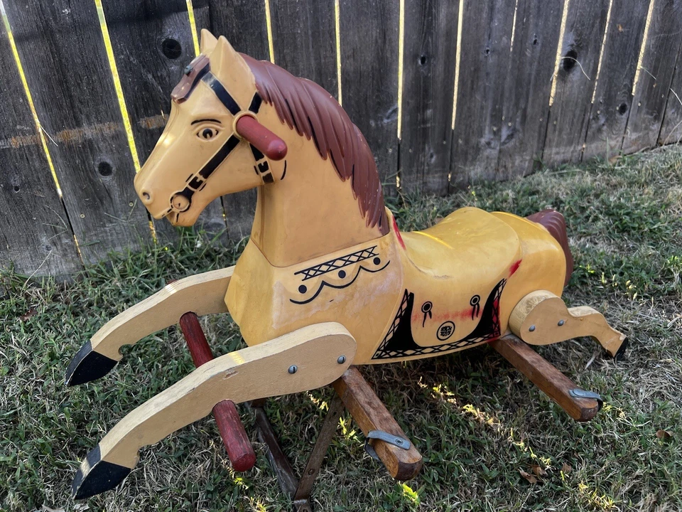 Rich Toys Davy Crockett Rocking Spring Horse Vtg Child Cowboy Western 1950's Old - Image 1 of 4