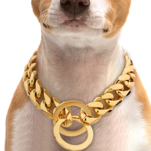20mm Wide Gold Pinch Chain Elegant & Stylish Dog Collar Cuban Link Choke Design - Picture 1 of 90