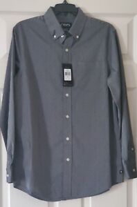 CHAPS Men's Stretch Easy Care Gray/Black Dots Long Sleeve Dress Shirt Size S NWT