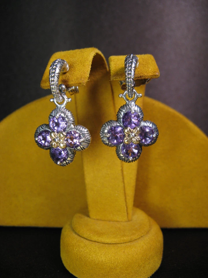 PENDIENTES BARBARA BIXBY FLOR AMATISTA PIEDRAS PRECIOSAS ARO SS 18K Regalo Navidad Foto 1 de 2
