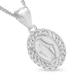 Dainty Crystal Miraculous Medal Virgin Mother Mary Pendent Necklace 18" chain  - Picture 1 of 11