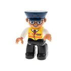 1x Lego Duplo Figur Mann schwarz Weste gelb orange Bahnarbeiter 47394pb254