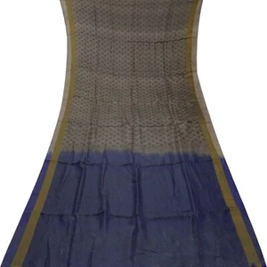 Vintage Azul 100% Puro Seda Sari En Telar Manual Retazos 3,7m Manualidades Telas - Imagen 1 de 4