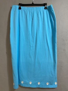 Quacker Factory Maxi Floral Embroidered Women's Blue Pull On Long Skirt Sz L/XL - Picture 1 of 5