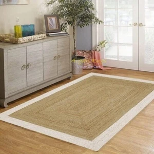Rug Jute Carpet Square 100% Natural Jute Hand Braided Carpet Farmhouse Jute Mat - Picture 1 of 5