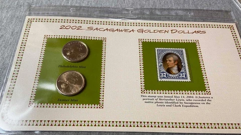 2002 Sacagawea Golden Dollars Uncirculated P & D issued by PCS Stamp & Coin Cover