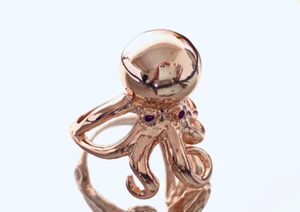 R7631 Cute Octopus Ring W/Ruby Eyes Rose Gold Plated on 925 Sterling Silver Ring - Picture 1 of 3