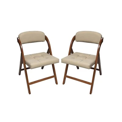 2 sillas plegables de madera apilables boda fiesta comedor asiento ancho suave hogar Foto 1 de 4