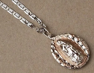 Lady' 24in Long Rhodium Plated Valentino Chain & 2 Tone Double Sided Charm Set - Bild 1 von 5