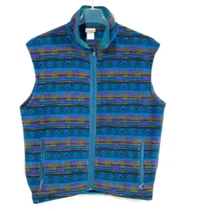 Vintage LL Bean Fleece Vest USA Geometric Aztec Full Zip Sweater Jacket 90s L VG - Picture 1 of 15