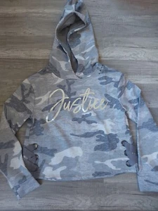NWT Girls Justice Gray Camo Logo Lace Up Sweatshirt Size 7 8 10 (B3) - Picture 1 of 3