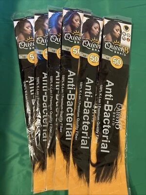 Queen B Braiding Hair 50 Inch 100% K-Lon Color 1-B , Sealed Packages (6- Packs )