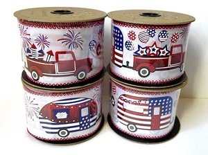 NEW SEALED D. Stevens  Wired Ribbon 2.5 X 10 Yards USA 4th July Red White Blue - Picture 1 of 10