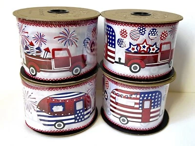 NEW SEALED D. Stevens  Wired Ribbon 2.5 X 10 Yards USA 4th July Red White Blue - Image 1 of 4