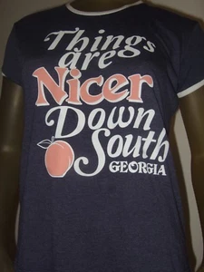 Georgia Peach Juniors XL Things Are Nicer Down South Blue Ringer Tee Shirt - Picture 1 of 6