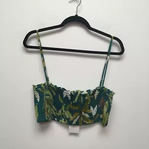 Opt Womens Green Floral Adjustable Strap Smocked Ruffle Pullover Cropped Top XL - Picture 1 of 6