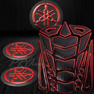 24PCs Black+Chromed Red Fuel Tank Pad+2" 3D Badge Logo Fairing Emblem Sticker