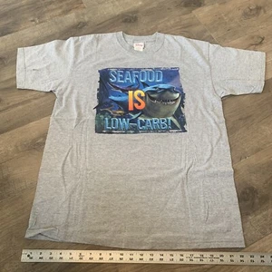 Vintage Finding Nemo Disney Pixar Seafood Is Low-Carb Sharks Gray Large T-Shirt - Picture 1 of 7