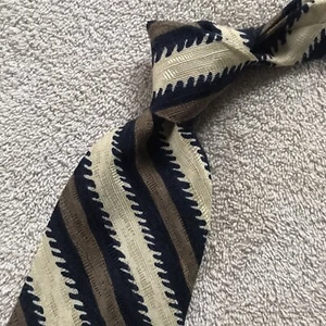 Burma Bibas Tie Blue Brown Striped Print 100% Silk 3 3/4" x 59" - Picture 1 of 6