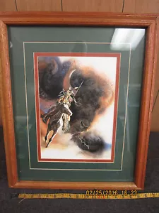 warrior on horse print w/ oak frame glass front - Picture 1 of 6