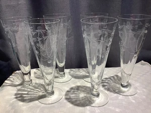 Champagnerschlinge stiellos Glas Pils Optik geätzte Blumen 6er Set - Bild 1 von 12