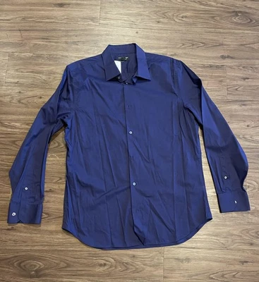 Banana Republic Shirt Mens Large Navy Blue Stretch Dress Long Sleeve Button Down - Image 1 of 4