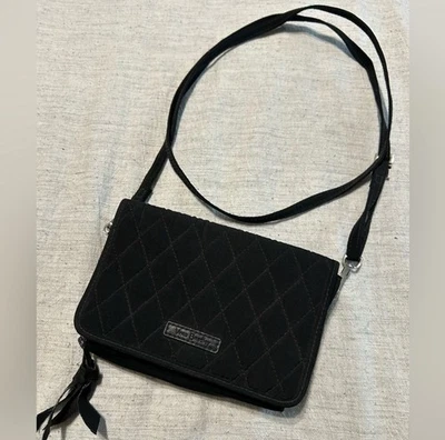 Vera Bradley Classic Black All-in-One Crossbody Cell Phone Clutch Wallet 7"x4" - Image 1 of 4