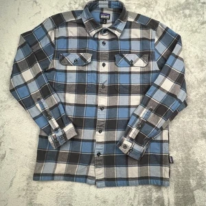 Patagonia Shirt Mens Medium Blue Gray Plaid Organic Cotton Flannel Button Up - Picture 1 of 17