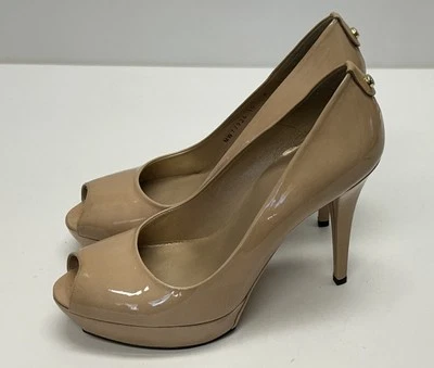 Stuart Weitzman Nude Patent Leather High Heel Peep Toe Pumps Size 10M NEW - Image 1 of 4