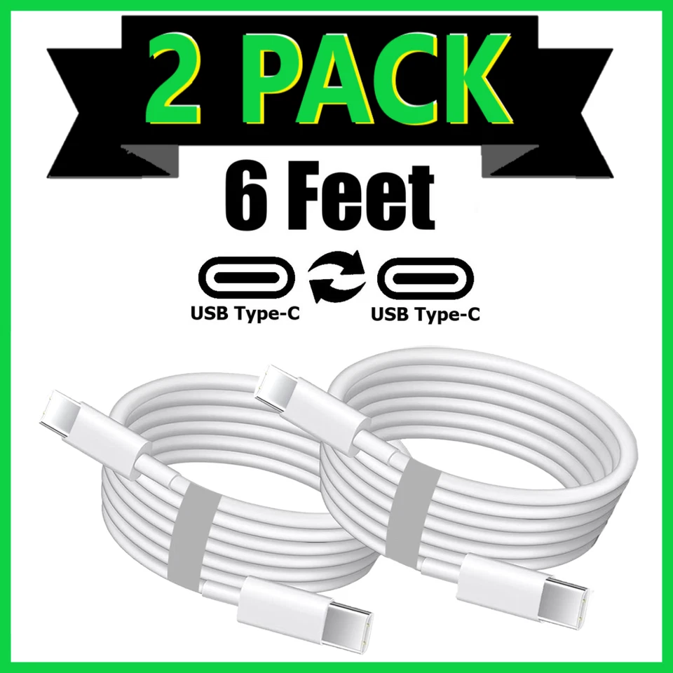 2 Pack C 6ft Fast Charger Cable USB White Black Cord For iPhone 15 16 17 Pro Max - Image 1 of 4