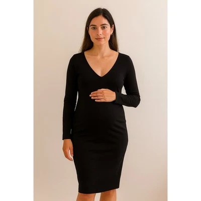 Hatch Women's Black V Neck Long Sleeve Bodycon Midi Dress Medium Classic Party - Image 1 of 4