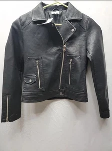 Topshop Faux Leather Biker Moto Jacket Size 10 Black Full Zip Long Sleeve NWT - Picture 1 of 12