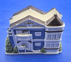 Servilletero de cerámica vintage Otagiri victoriano azul fila casa 7x5x2" - Imagen 1 de 10
