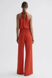 REISS Damen Jumpsuit orange Riley Wasserfallausschnitt ärmellos weites Bein Größe 2 - Bild 1 von 5