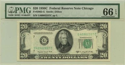 1950C $20 Federal Reserve Note Chicago  Fr# 2062-G PMG Gem66 EPQ - Image 1 of 2