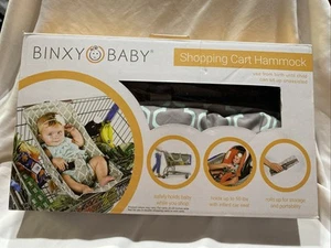 *NEW* Binxy Baby Shopping Cart Hammock Seat In Gray and Aqua Quatrefoil - Picture 1 of 2