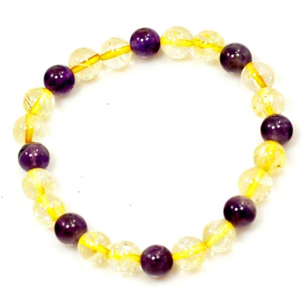 Pulsera de ametrino cuentas redondas piedras preciosas curativas púrpura y amarillo elástico Foto 1 de 4