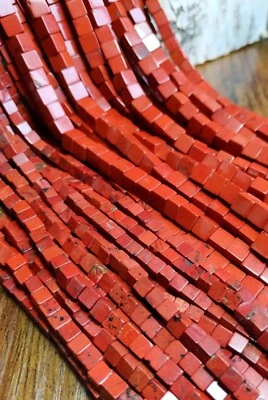 😏 Breckzienjaspis 4 & 6 mm Würfel roter Jaspis Perlen Strang für Kette 😉 - Bild 1 von 2