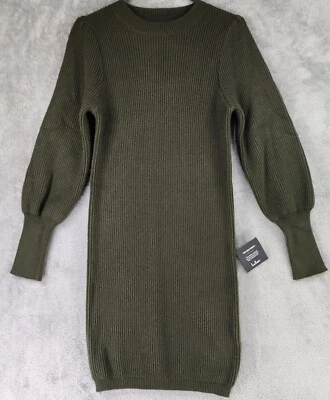 Lulus Sweater Dress Womens Medium Olive Green Ribbed Knit Long Balloon Sleeve - Image 1 of 4