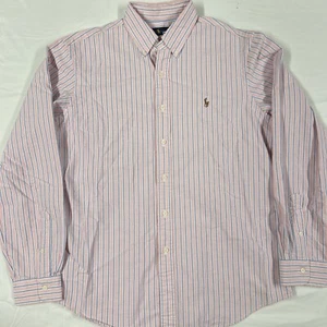 Men's Ralph Lauren Large (L) Pink Blue Striped Button Down Long Sleeve Pony Logo - Picture 1 of 11