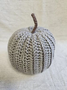 Crochet Pumpkin Gray Large Handmade Fall Farmhouse Halloween - Bild 1 von 3