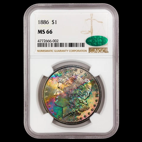 1886 Morgan Silver Dollar NGC MS66 CAC Toned Cover