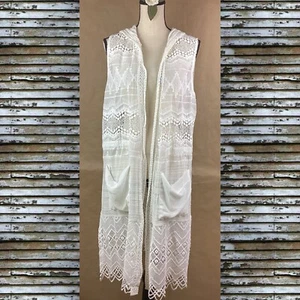 Miss Me Elegant Swim Coverall Kimono / Duster Boho Sheer & Lace Hoodie Sz Small - Picture 1 of 10
