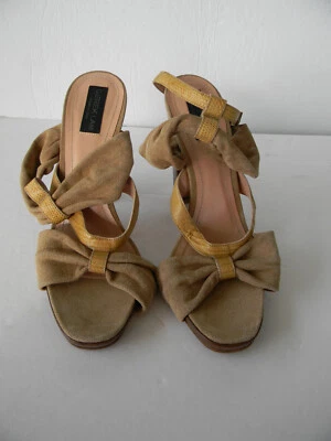 DEREK LAM BRONCEADO GAMUZA/CUERO DE COCODRILO LINDOS TACONES BLOQUE TALLA 38 **FALTA CORREA PARA EL TOBILLO Foto 1 de 4