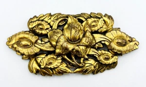 Vintage Art Nouveau Brass Repoussé Flower Brooch Pin - Picture 1 of 9