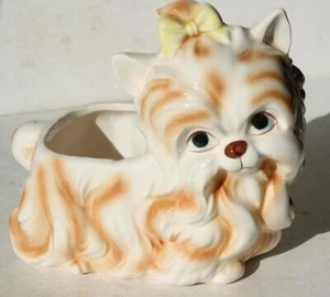 Shih Tzu Dog Lhasa Apso Figurine Planter Yellow Bow Beauty Ceramic Relpo Planter - Picture 1 of 1