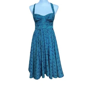 French Connection Retro T Back Fit & Flare Green Blue Sequins Short Dress Size 4 - Picture 1 of 10
